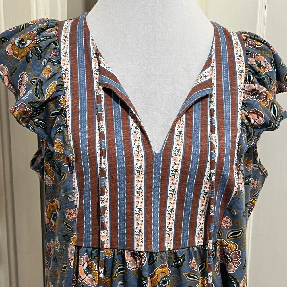 Matilda Jane Blue and Brown Striped Floral Dress Womens Large - Picture 4 of 11